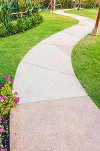 Curved concrete garden path at a home in Virginia